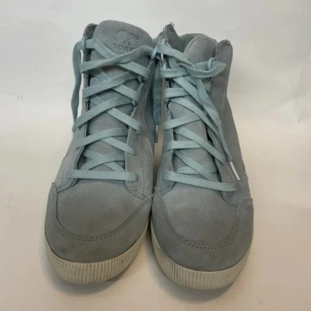 Sorel‎ Out N About Blue Lace Up Ankle Wedge Booties Women 10 China Suede/Leather